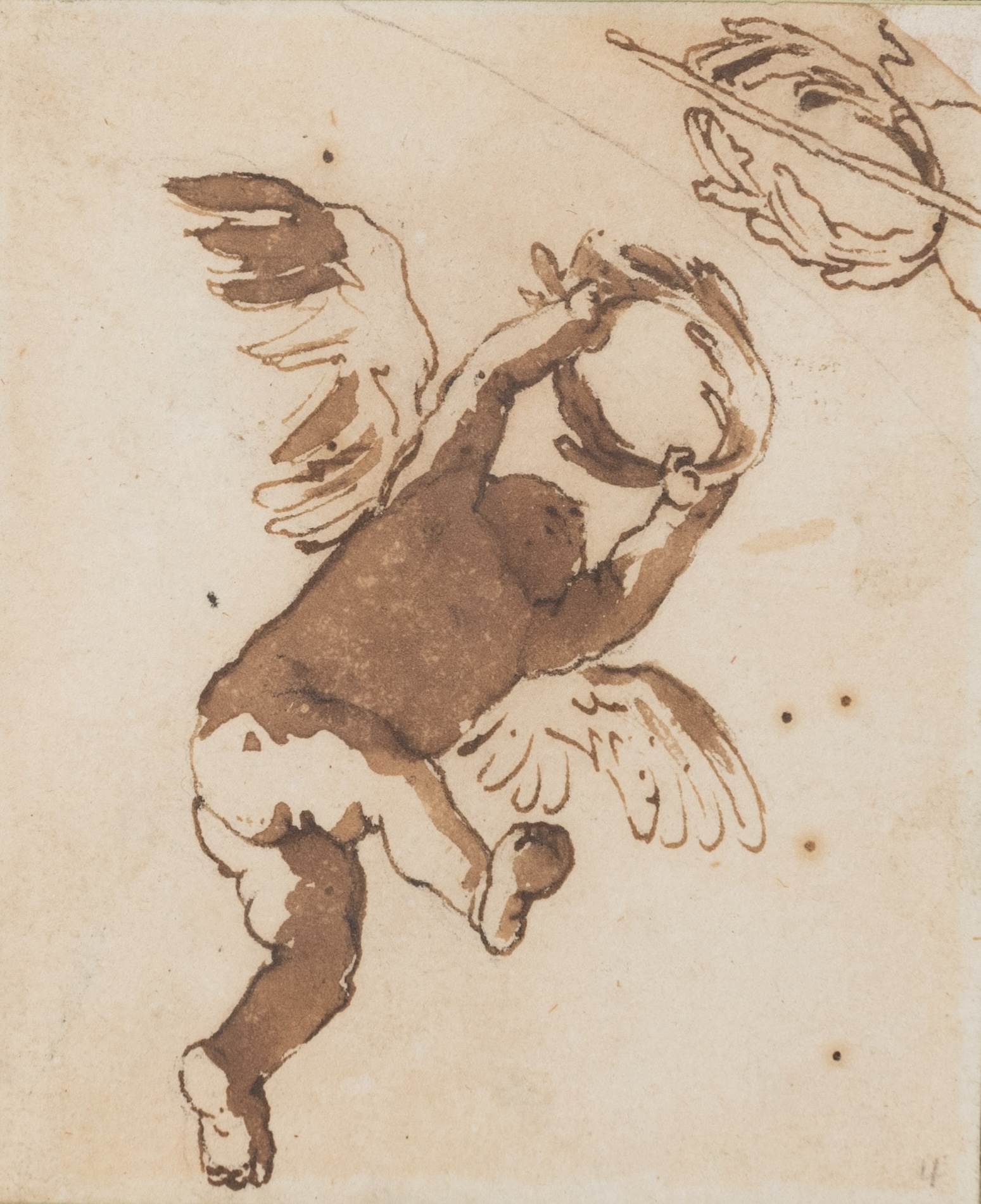 A Winged Putto, Facing Right and Carrying a Laurel Wreath